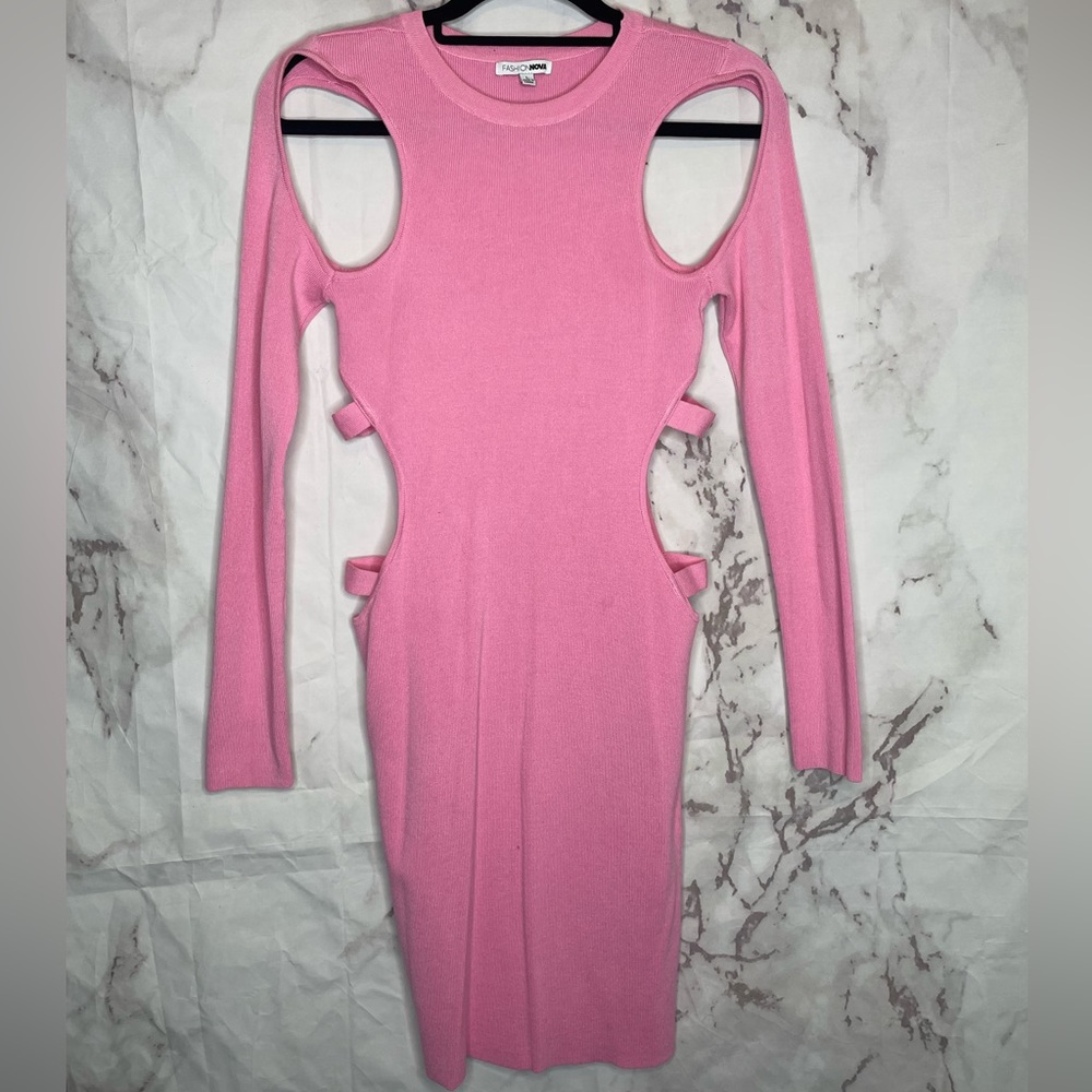 Pink cut out knit dress